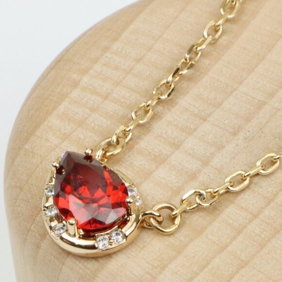Rose Gold Plated Necklace with Red Teardrop Gemstone Pendant, XPNL0397 - Picture 1 of 13